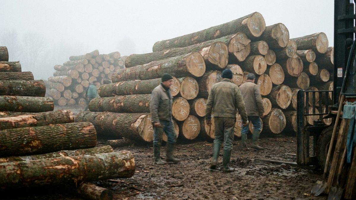 Parc à grumes, bouts numérotés à la craie